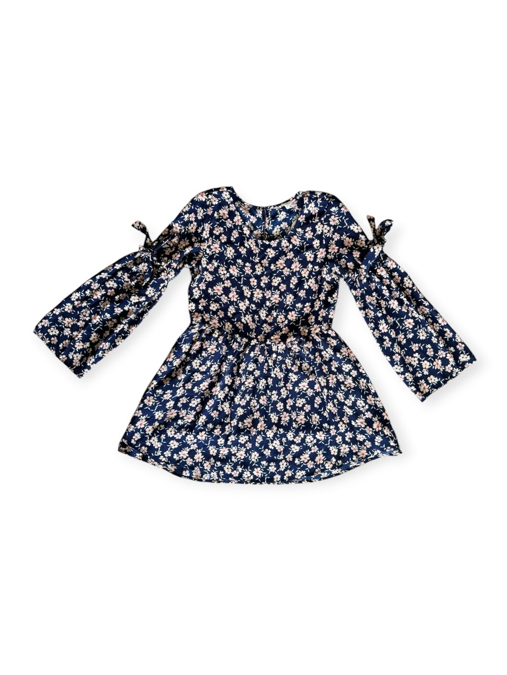 En Crème Floral Mini Dress Small NWT Blue Tie Sleeve Boho Cottagecore